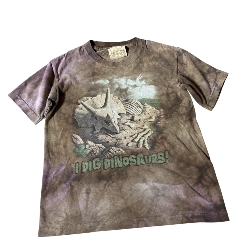 The Mountain I Dig Dinosaurs Graphic Tee Kids Size M Brown Tie Dye Fossil Shirt